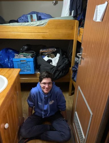 student in his cabin
